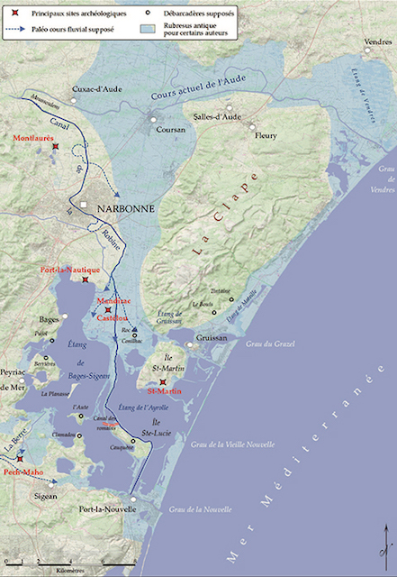 plan de situation des différents sites du port antique explorés par l'équipe du PCR Julien Cavéro © IGN-2006